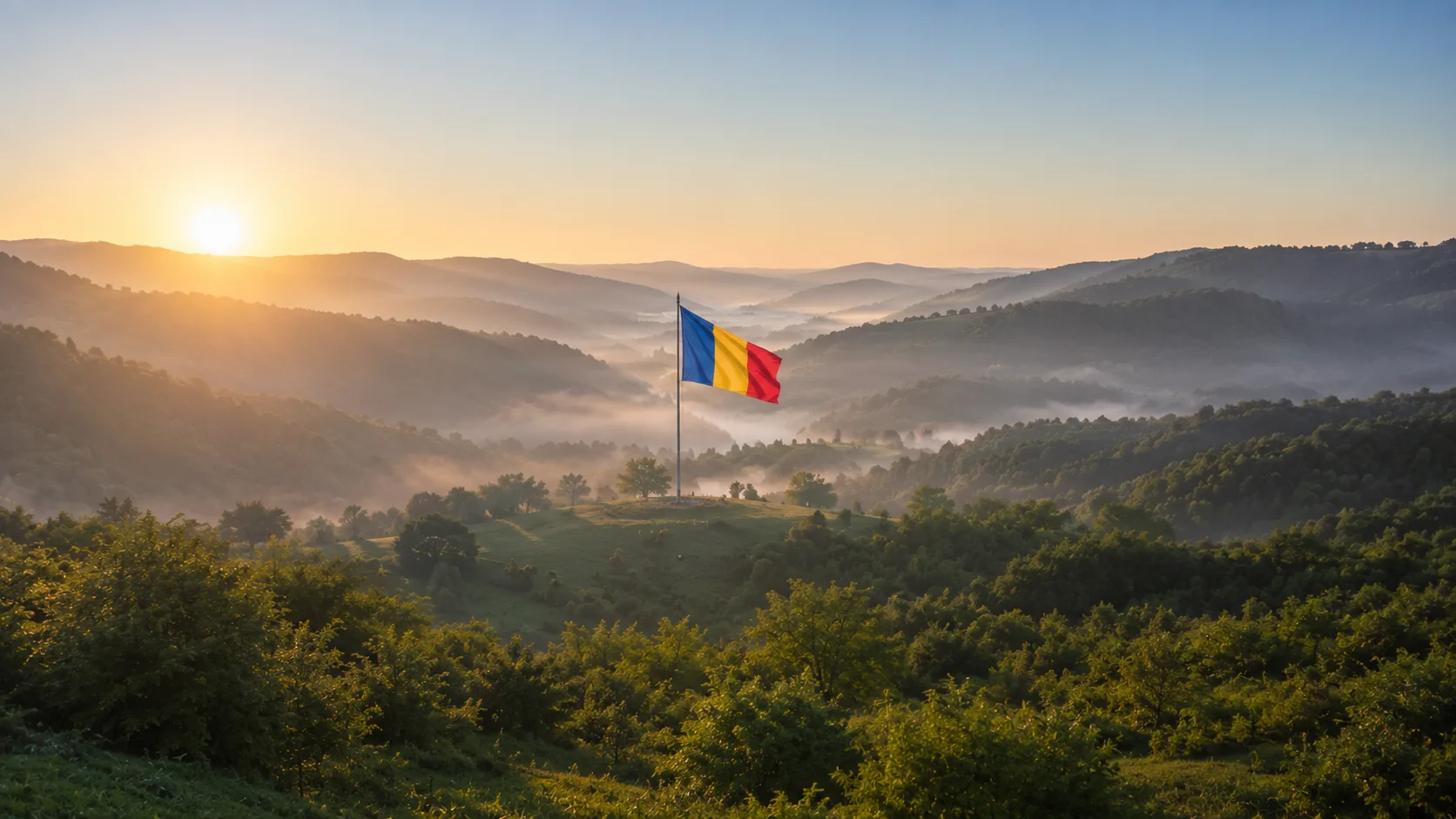 Vale la răsărit, cu drapelul României